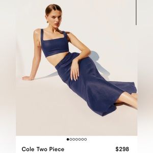 Reformation Cole Two Piece Blue Belted Skirt Crop Top Linen Set sz 0